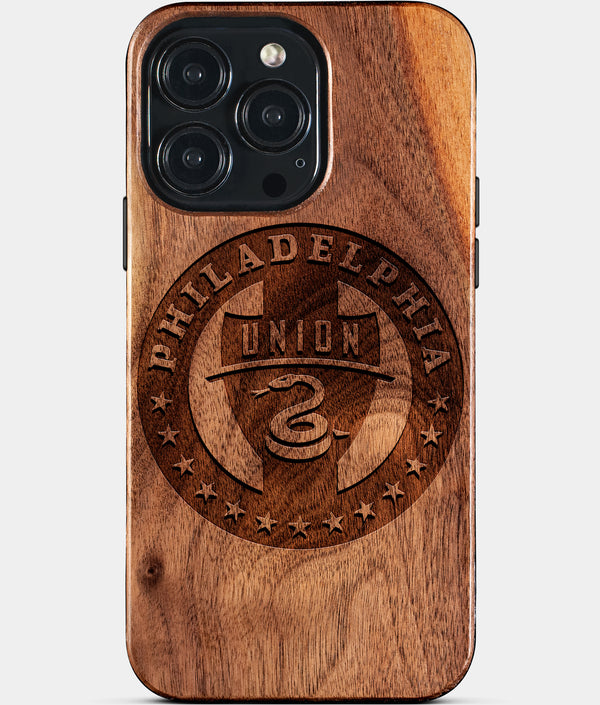 Custom Philadelphia Union iPhone 15/15 Pro/15 Pro Max/15 Plus Case - Wood Philadelphia Union Cover - Eco-friendly Philadelphia Union iPhone 15 Case - Carved Wood Custom Philadelphia Union Gift For Him - Monogrammed Personalized iPhone 15 Cover By Engraved In Nature