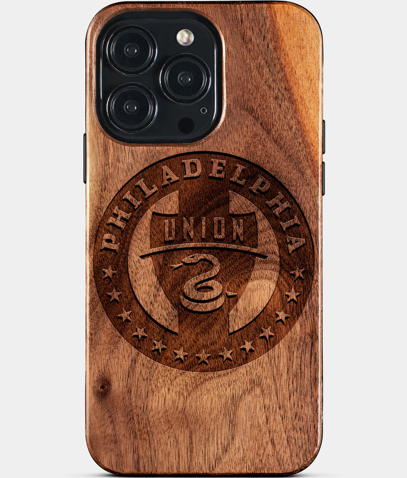 Custom Philadelphia Union iPhone 15/15 Pro/15 Pro Max/15 Plus Case - Wood Philadelphia Union Cover - Eco-friendly Philadelphia Union iPhone 15 Case - Carved Wood Custom Philadelphia Union Gift For Him - Monogrammed Personalized iPhone 15 Cover By Engraved In Nature
