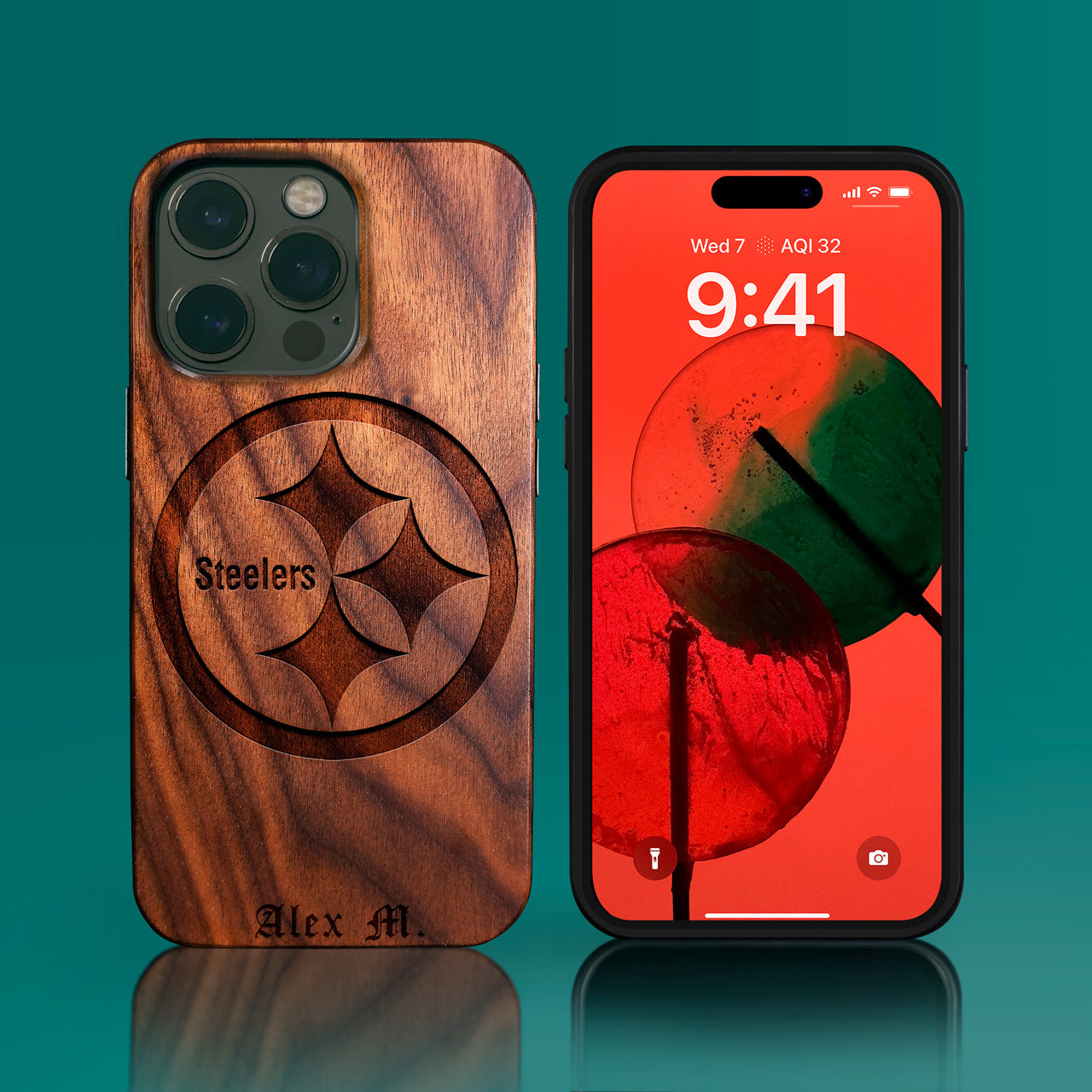 Custom Pittsburgh Steelers iPhone 14/14 Pro/14 Pro Max/14 Plus Case - Carved Wood Steelers Cover