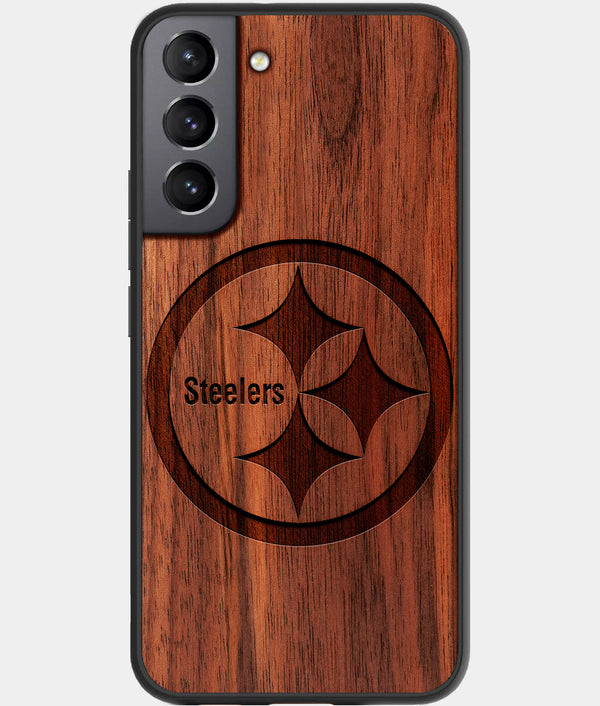 Best Walnut Wood Pittsburgh Steelers Galaxy S21 FE Case - Custom Engraved Cover - Engraved In Nature