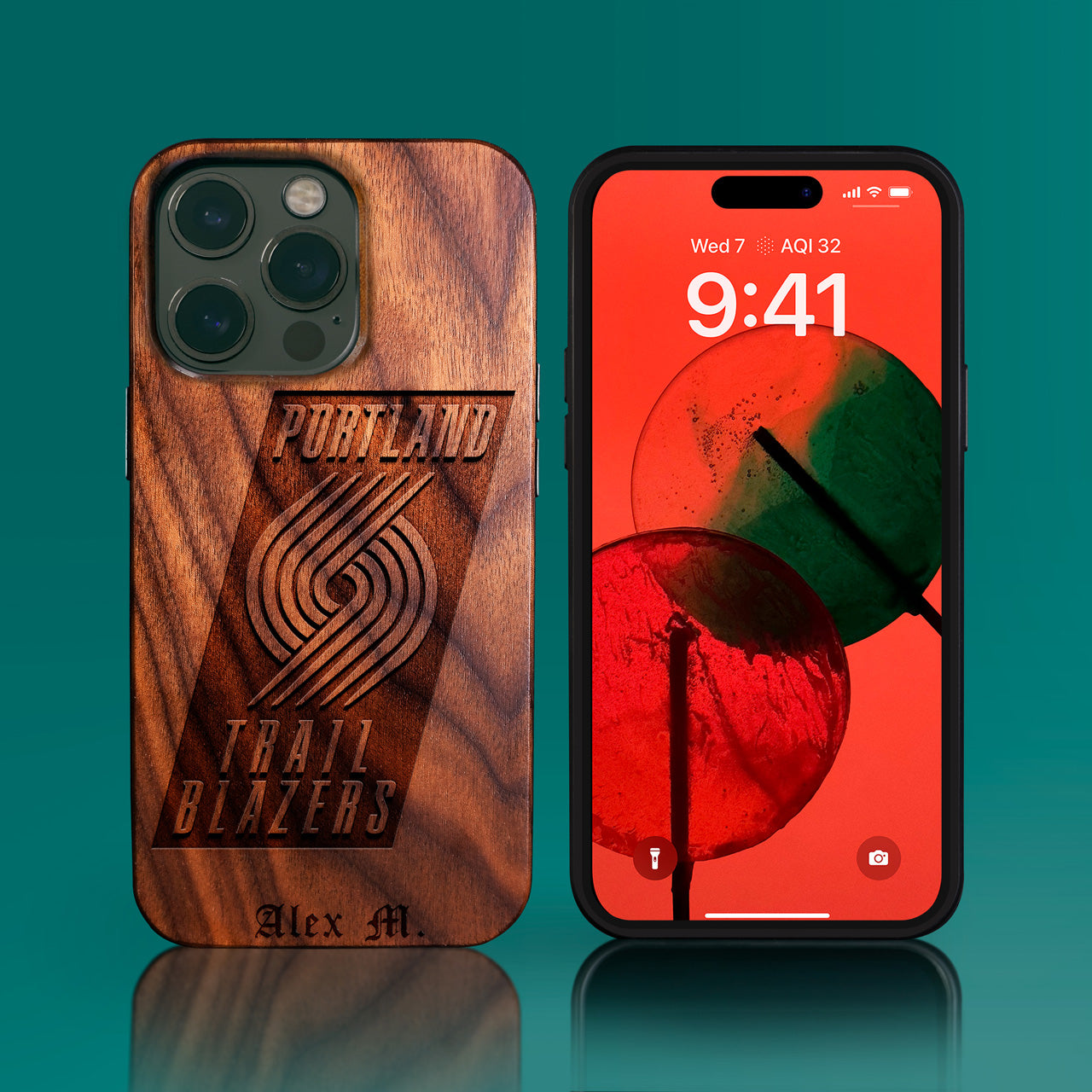 Custom Portland Trail Blazers iPhone 14/14 Pro/14 Pro Max/14 Plus Case - Carved Wood TrailBlazers Cover