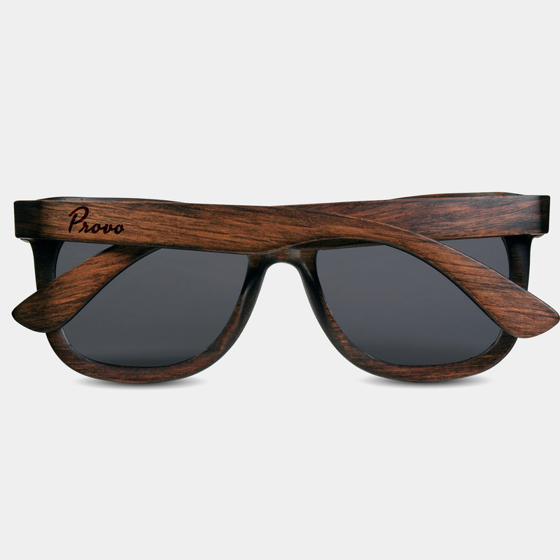 Provo Utah Wood Sunglasses with custom engraving.  Add Your Custom Engraving On The Right Side. Provo Utah Custom Gifts For Men - Provo Utah Sustainable Wayfarer Eyewear and Shades Front View