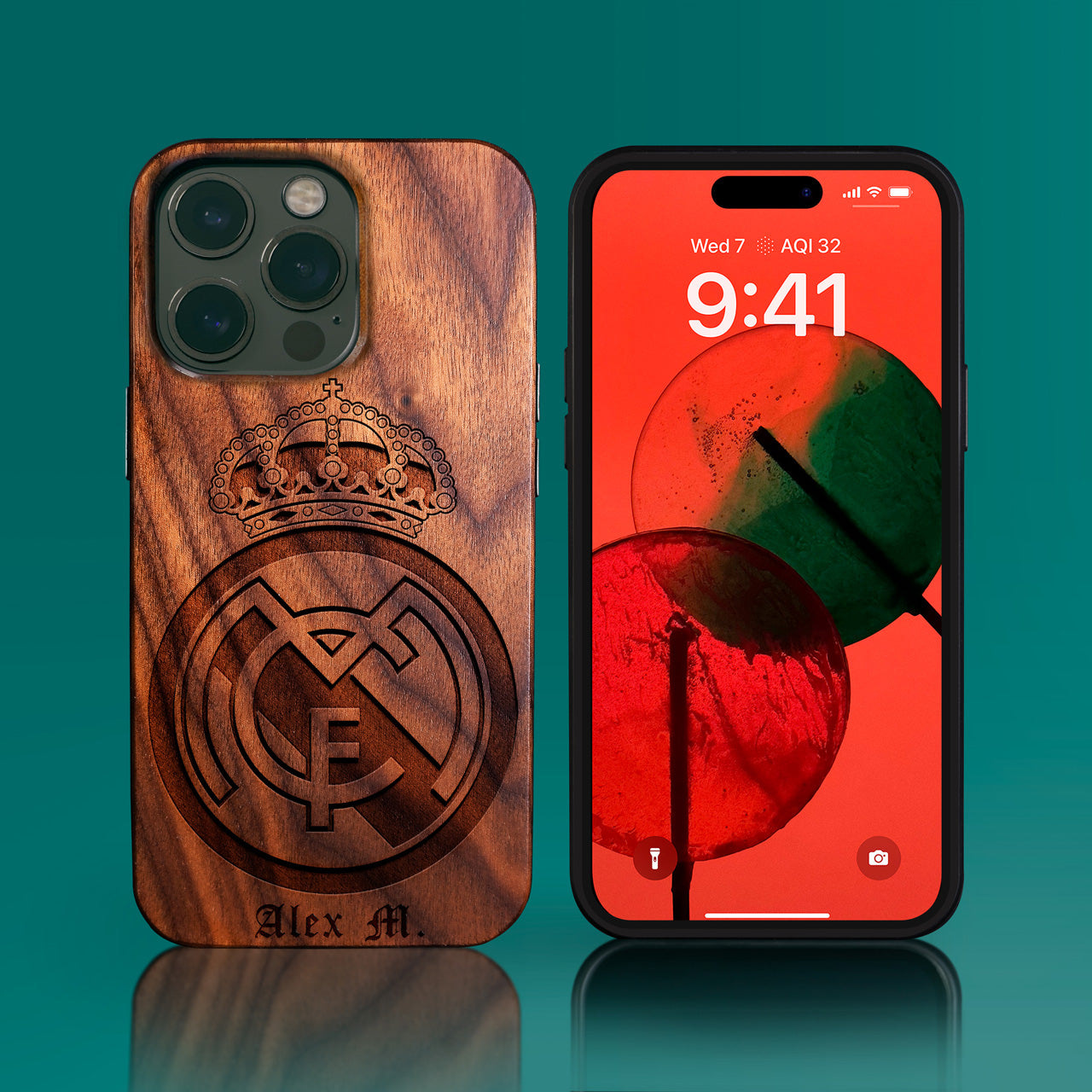Custom Real Madrid C.F. iPhone 14/14 Pro/14 Pro Max/14 Plus Case - Carved Wood Real Madrid C.F. Cover