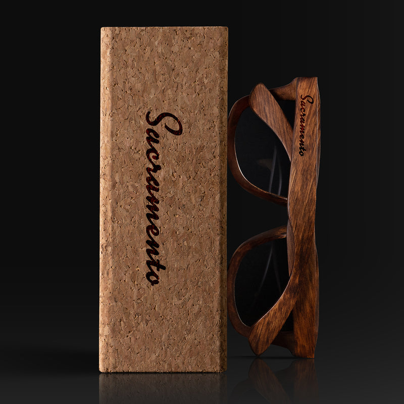 Sacramento California Wood Sunglasses with custom engraving. Custom Sacramento California Gifts For Men -  Sustainable Sacramento California eco friendly products - Personalized Sacramento California Birthday Gifts - Unique Sacramento California travel Souvenirs and gift shops. Sacramento California Wayfarer Eyewear and Shades wiith Box