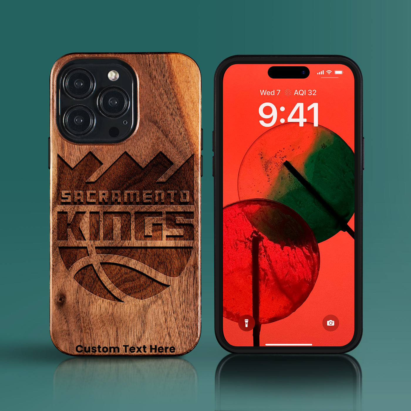 Custom Sacramento Kings iPhone 15/15 Pro/15 Pro Max/15 Plus Case - Carved Wood Kings Cover