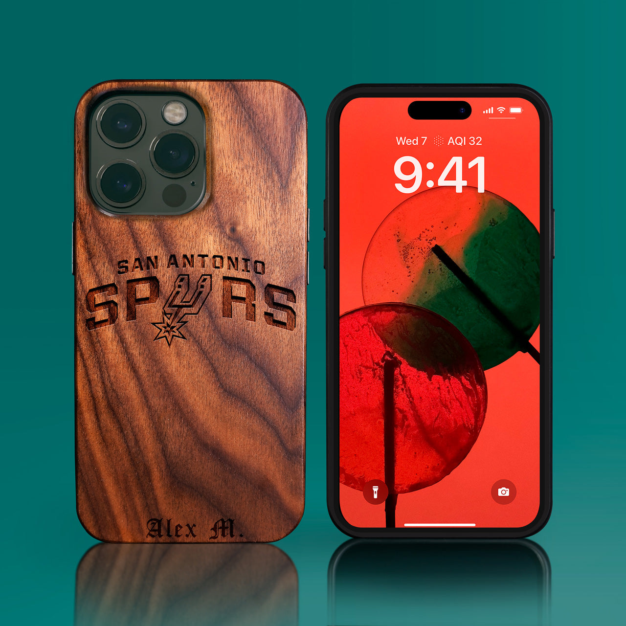 Custom San Antonio Spurs iPhone 14/14 Pro/14 Pro Max/14 Plus Case - Carved Wood Spurs Cover