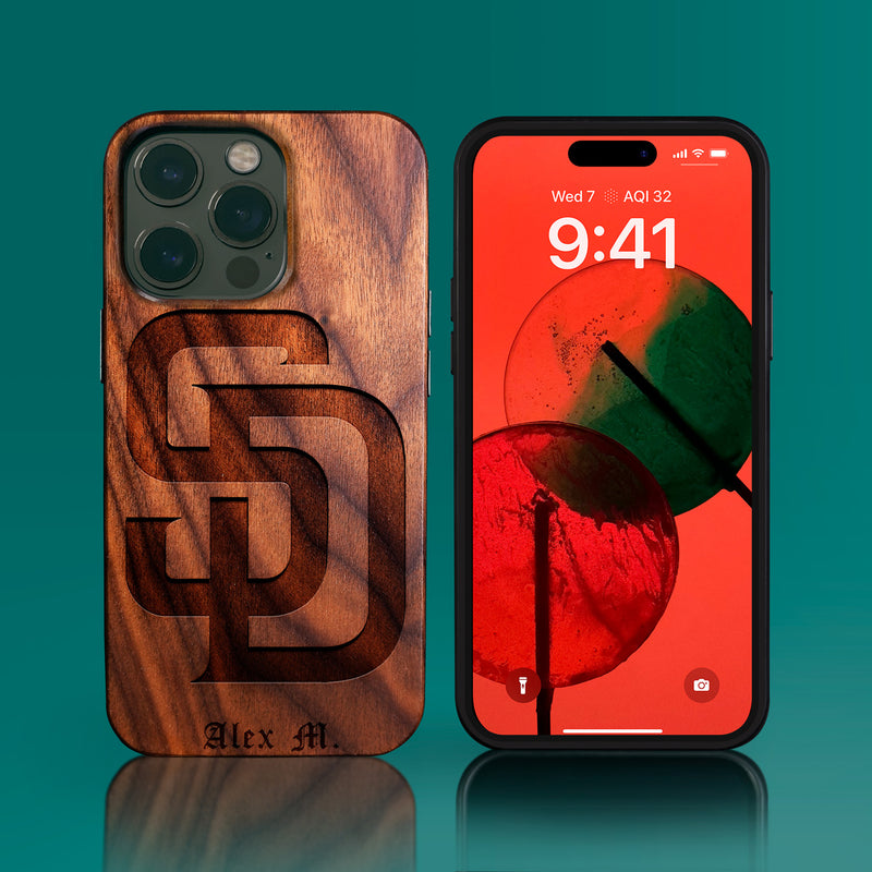 Custom San Diego Padres iPhone 14/14 Pro/14 Pro Max/14 Plus Case - Carved Wood Padres Cover