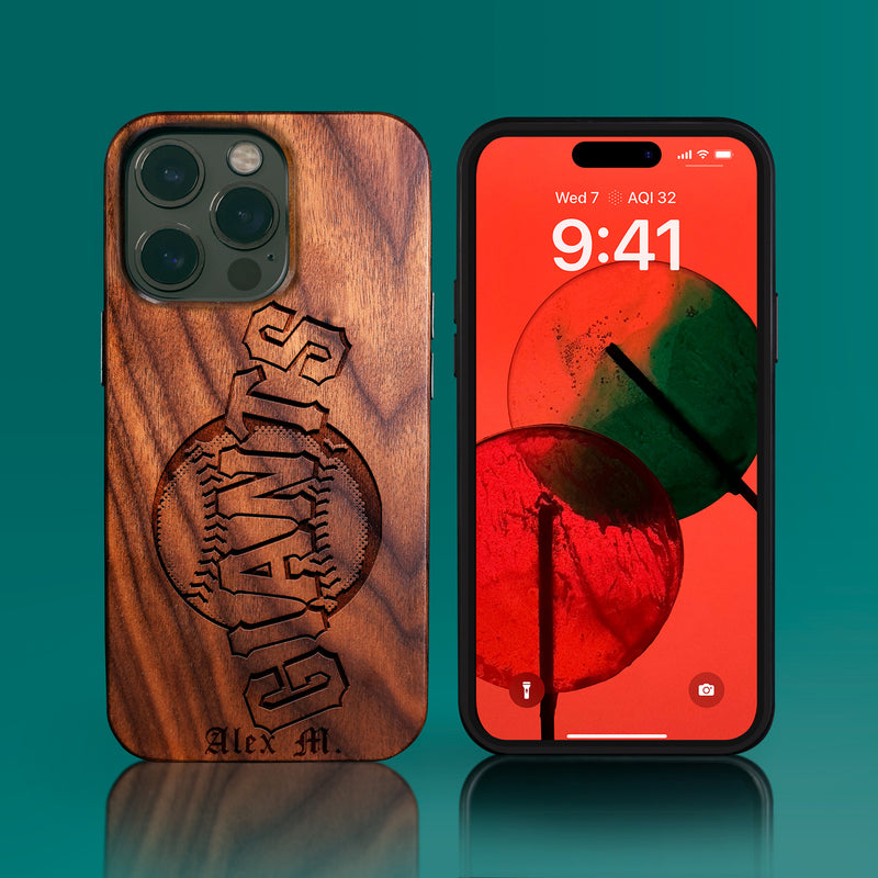 Custom San Francisco Giants iPhone 14/14 Pro/14 Pro Max/14 Plus Case - Carved Wood Giants Cover