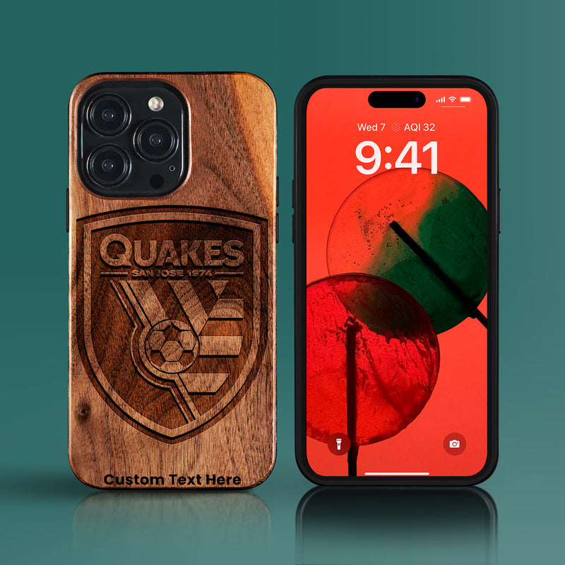Custom San Jose Earthquakes iPhone 15/15 Pro/15 Pro Max/15 Plus Case - Carved Wood San Jose Earthquakes Cover