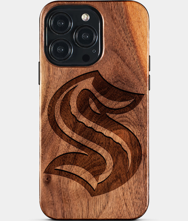 Custom Seattle Kraken iPhone 15/15 Pro/15 Pro Max/15 Plus Case - Wood KC Chiefs Cover - Eco-friendly Seattle Kraken iPhone 15 Case - Carved Wood Custom Seattle Kraken Gift For Him - Monogrammed Personalized iPhone 15 Cover By Engraved In Nature