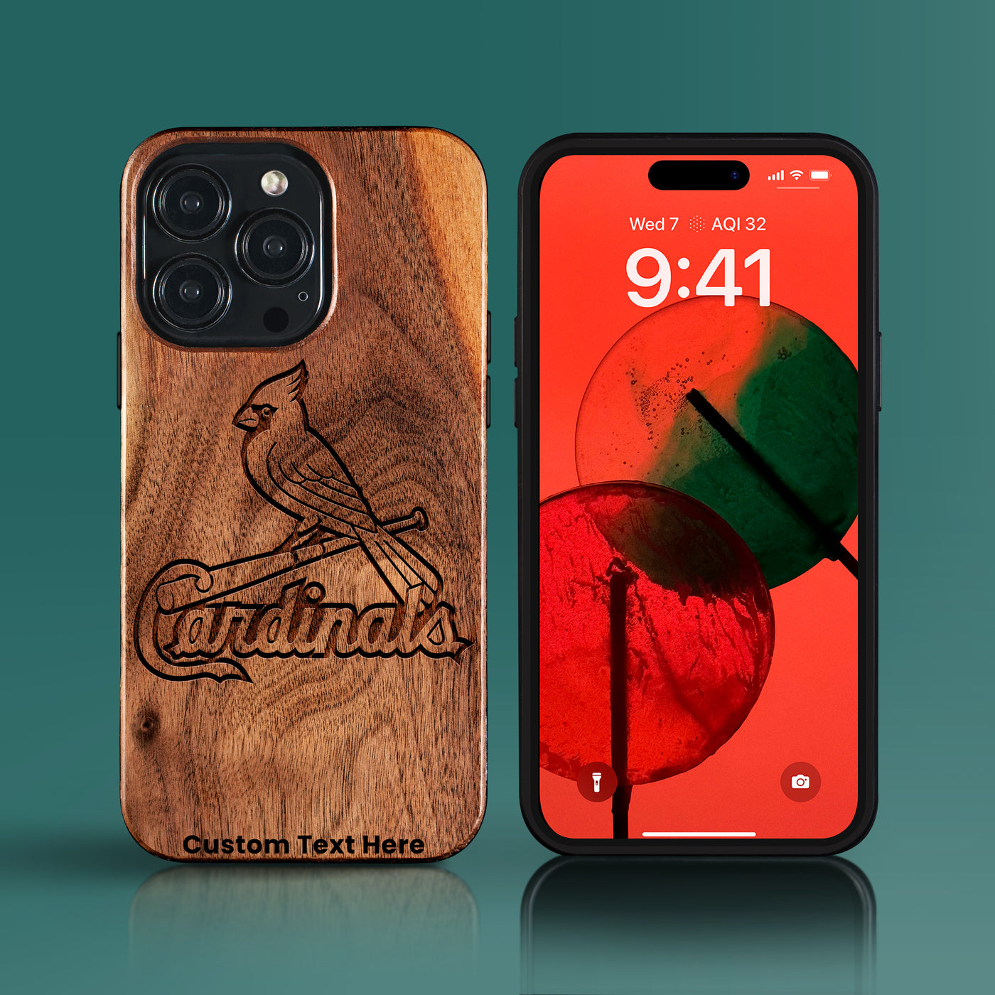Custom St Louis Cardinals iPhone 15/15 Pro/15 Pro Max/15 Plus Case - Carved Wood Cardinals Cover