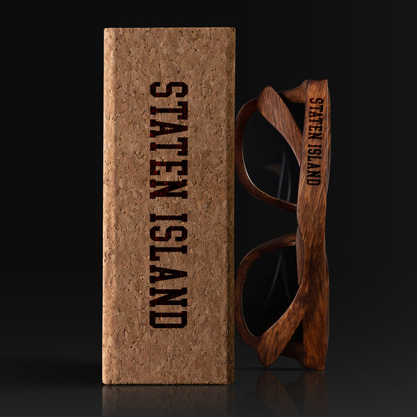 Staten Island New York III Wood Sunglasses with custom engraving. Custom Staten Island New York III Gifts For Men -  Sustainable Staten Island New York III eco friendly products - Personalized Staten Island New York III Birthday Gifts - Unique Staten Island New York III travel Souvenirs and gift shops. Staten Island New York III Wayfarer Eyewear and Shades wiith Box