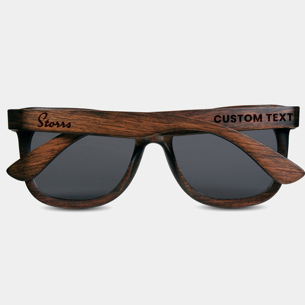 Storrs Connecticut Wood Sunglasses with custom engraving. Custom Storrs Connecticut Gifts For Men -  Sustainable Storrs Connecticut eco friendly products - Personalized Storrs Connecticut Birthday Gifts - Unique Storrs Connecticut travel Souvenirs and gift shops. Storrs Connecticut Wayfarer Eyewear and Shades 