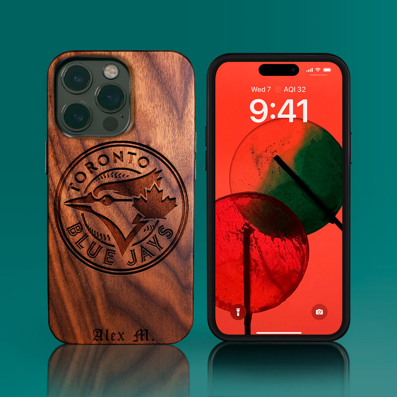 Custom Toronto Blue Jays iPhone 14/14 Pro/14 Pro Max/14 Plus Case - Carved Wood Blue Jays Cover