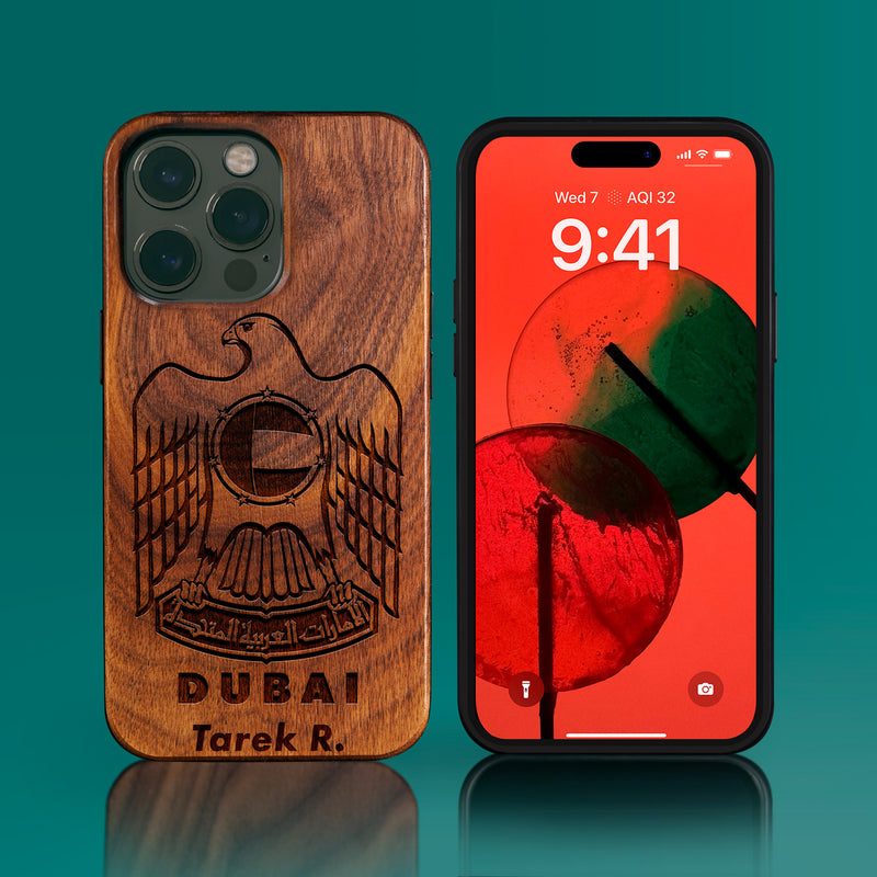 Personalized United Arab Emirates Dubai iPhone 14/14 Pro/14 Pro Max/14 Plus Case - Carved Wood United Arab Emirates Dubai Cover - Eco-friendly UAE Dubai iPhone 14 Case - Custom UAE Dubai Gift For Him - UAE Dubai Gifts For Men - 2022 UAE Dubai Christmas Gifts - Carved Wood Custom Dubai Gift For Him - Monogrammed unusual Dubai gifts iPhone 14 | iPhone 14 Pro | 14 Plus Covers | iPhone 13 | iPhone 13 Pro | iPhone 13 Pro Max | iPhone 12 Pro Max | iPhone 12 by Engraved In Nature