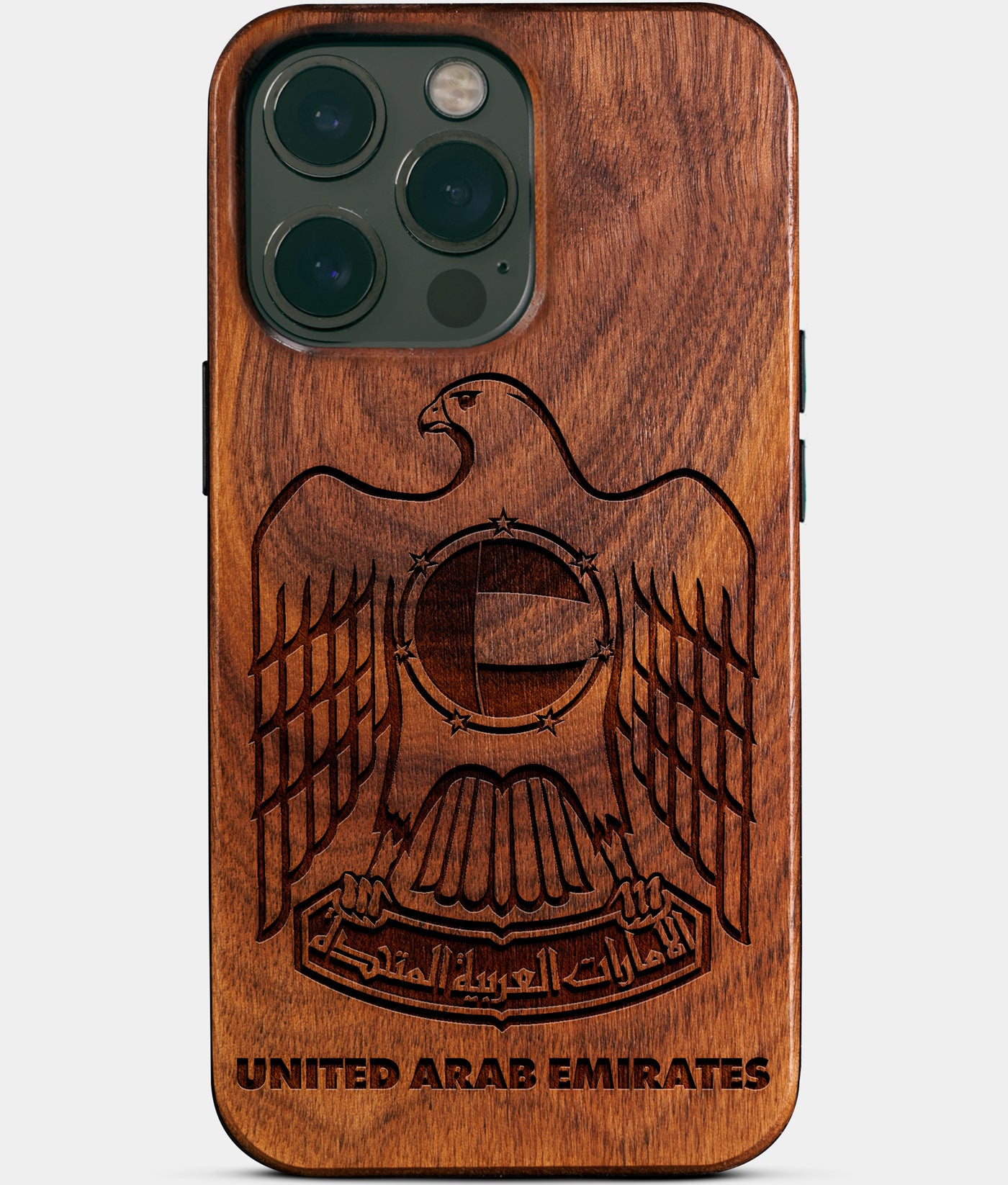 Custom United Arab Emirates National Emblem iPhone 14/14 Pro/14 Pro Max/14 Plus Case - Carved Wood United Arab Emirates National Cover - Eco-friendly UAE iPhone 14 Case - Custom UAE Gift For Him - UAE Gifts For Men - 2022 UAE Christmas Gifts - Carved Wood Custom Dubai Abu Dhabi Gift For Him - Monogrammed unusual Dubai gifts iPhone 14 | iPhone 14 Pro | 14 Plus Covers | iPhone 13 | iPhone 13 Pro | iPhone 13 Pro Max | iPhone 12 Pro Max | iPhone 12 By by Engraved In Nature