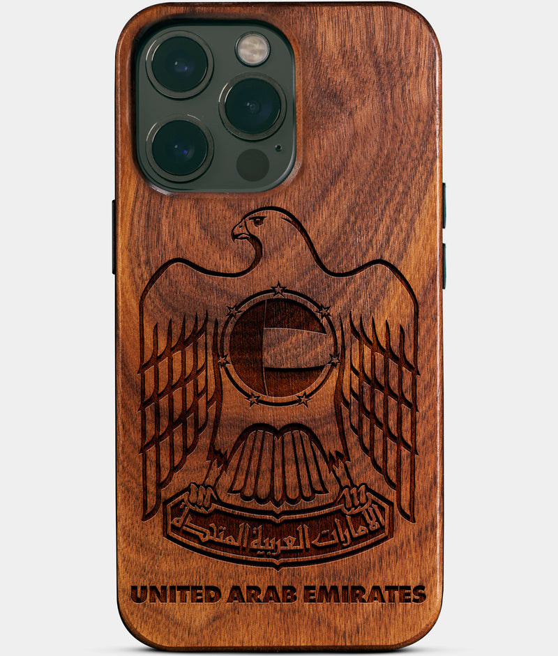 Custom United Arab Emirates iPhone 14 Pro Max Cases United Arab Emirates National Emblem Personalized Dubai Abu Dhabi Gifts For Men 2022 Best United Arab Emirates Gifts Carved Wood Unusual Uae Gift For Him Monogrammed