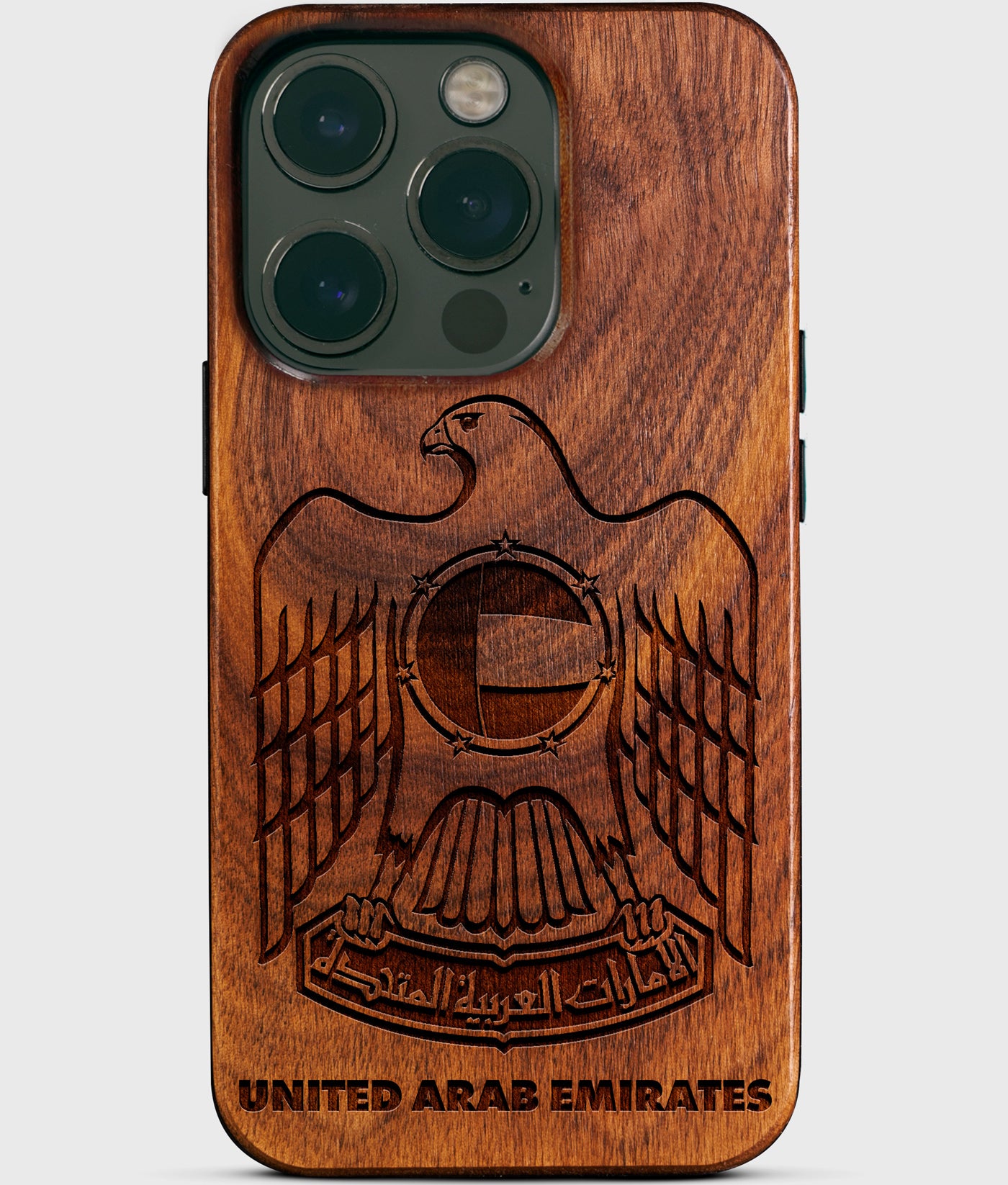 Custom United Arab Emirates iPhone 14 Pro United Arab Emirates National Emblem Personalized Dubai Abu Dhabi Gifts For Men 2022 Best United Arab Emirates Gifts Carved Wood Unusual Uae Gift For Him Monogrammed