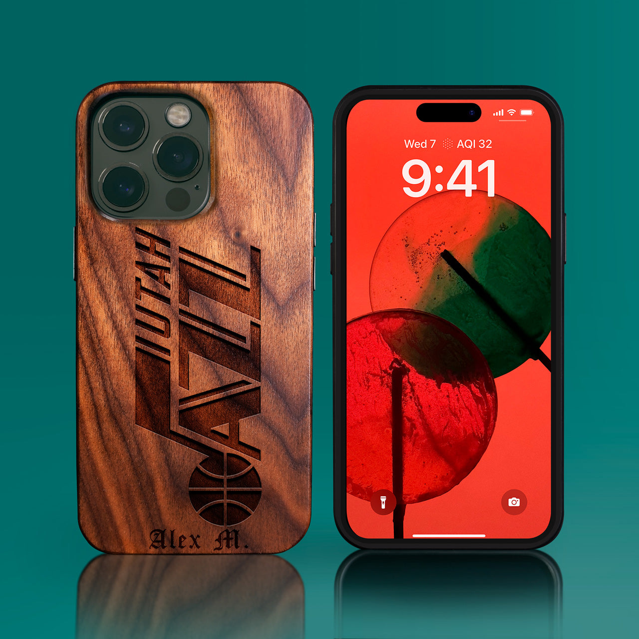 Custom Utah Jazz iPhone 14/14 Pro/14 Pro Max/14 Plus Case - Carved Wood Utah Jazz Cover