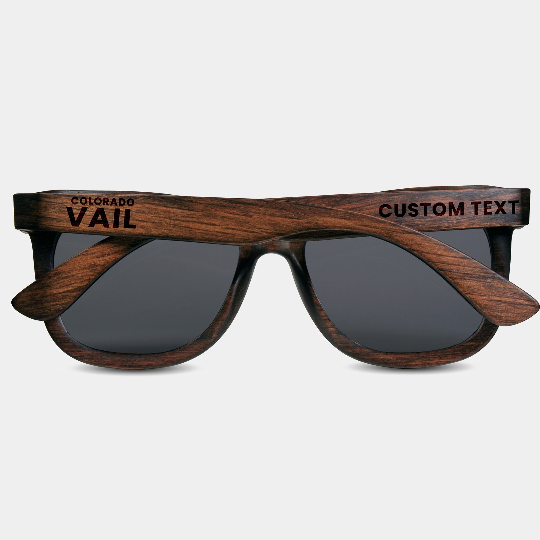 Vail Colorado Wood Sunglasses with custom engraving. Custom Vail Colorado Gifts For Men -  Sustainable Vail Colorado eco friendly products - Personalized Vail Colorado Birthday Gifts - Unique Vail Colorado travel Souvenirs and gift shops. Vail Colorado Wayfarer Eyewear and Shades 