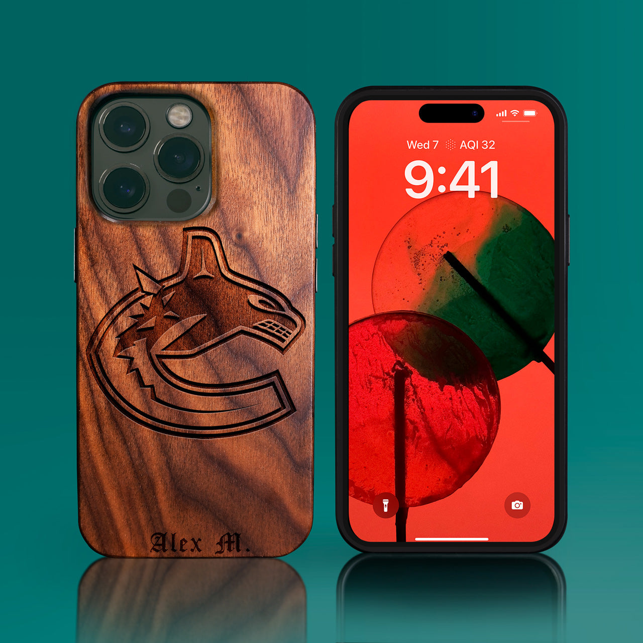 Custom Vancouver Canucks iPhone 14/14 Pro/14 Pro Max/14 Plus Case - Carved Wood Canucks Cover