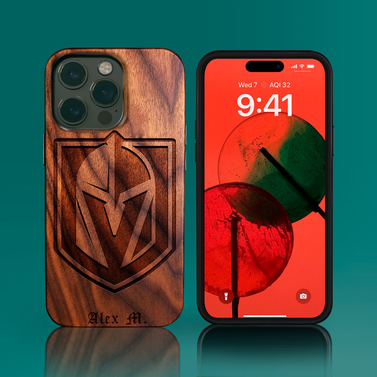 Custom Vegas Golden Knights iPhone 14/14 Pro/14 Pro Max/14 Plus Case - Carved Wood Golden Knights Cover
