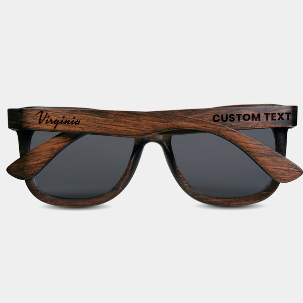 Virginia Wood Sunglasses with custom engraving. Custom Virginia Gifts For Men -  Sustainable Virginia eco friendly products - Personalized Virginia Birthday Gifts - Unique Virginia travel Souvenirs and gift shops. Virginia Wayfarer Eyewear and Shades 