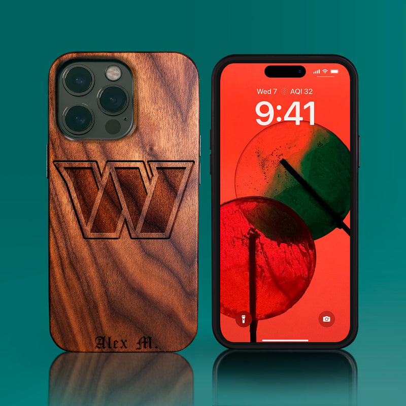 Custom Washington Commanders iPhone 14/14 Pro/14 Pro Max/14 Plus Case - Carved Wood Washington Commanders Cover