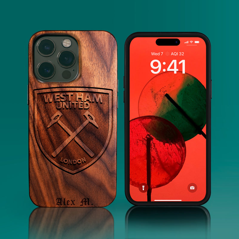 Custom West Ham United F.C. iPhone 14/14 Pro/14 Pro Max/14 Plus Case - Carved Wood West Ham United FC Cover