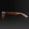 West Hollywood California Wood Sunglasses with custom engraving. Custom West Hollywood California Gifts For Men -  Sustainable West Hollywood California eco friendly products - Personalized West Hollywood California Birthday Gifts - Unique West Hollywood California travel Souvenirs and gift shops. West Hollywood California Wayfarer Eyewear and Shades Side