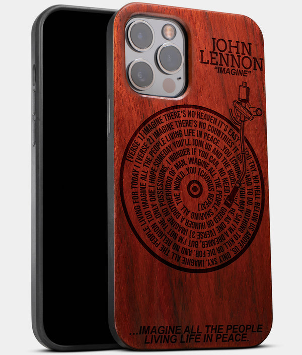 Custom Vinyl Record iPhone Cases | Sustainable Ecofriendly Gifts For Men | Vinyl Record Collectors Gifts John Lennon iPhone Case The Beatles iPhone 13 Case Eco Friendly Gifts Mahogany Wood iPhone Case