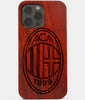 Carved Wood A.C. Milan iPhone 13 Pro Case | Custom A.C. Milan Gift, Birthday Gift | Personalized Mahogany Wood Cover, Gifts For Him, Monogrammed Gift For Fan | by Engraved In Nature