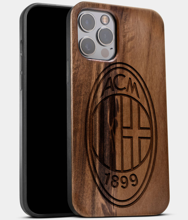 Best Wood A.C. Milan iPhone 13 Pro Max Case | Custom A.C. Milan Gift | Walnut Wood Cover - Engraved In Nature