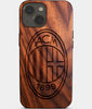 Eco-friendly AC Milan iPhone 14 Case - Carved Wood Custom AC Milan Gift For Him - Monogrammed Personalized iPhone 14 Cover By Engraved In Nature