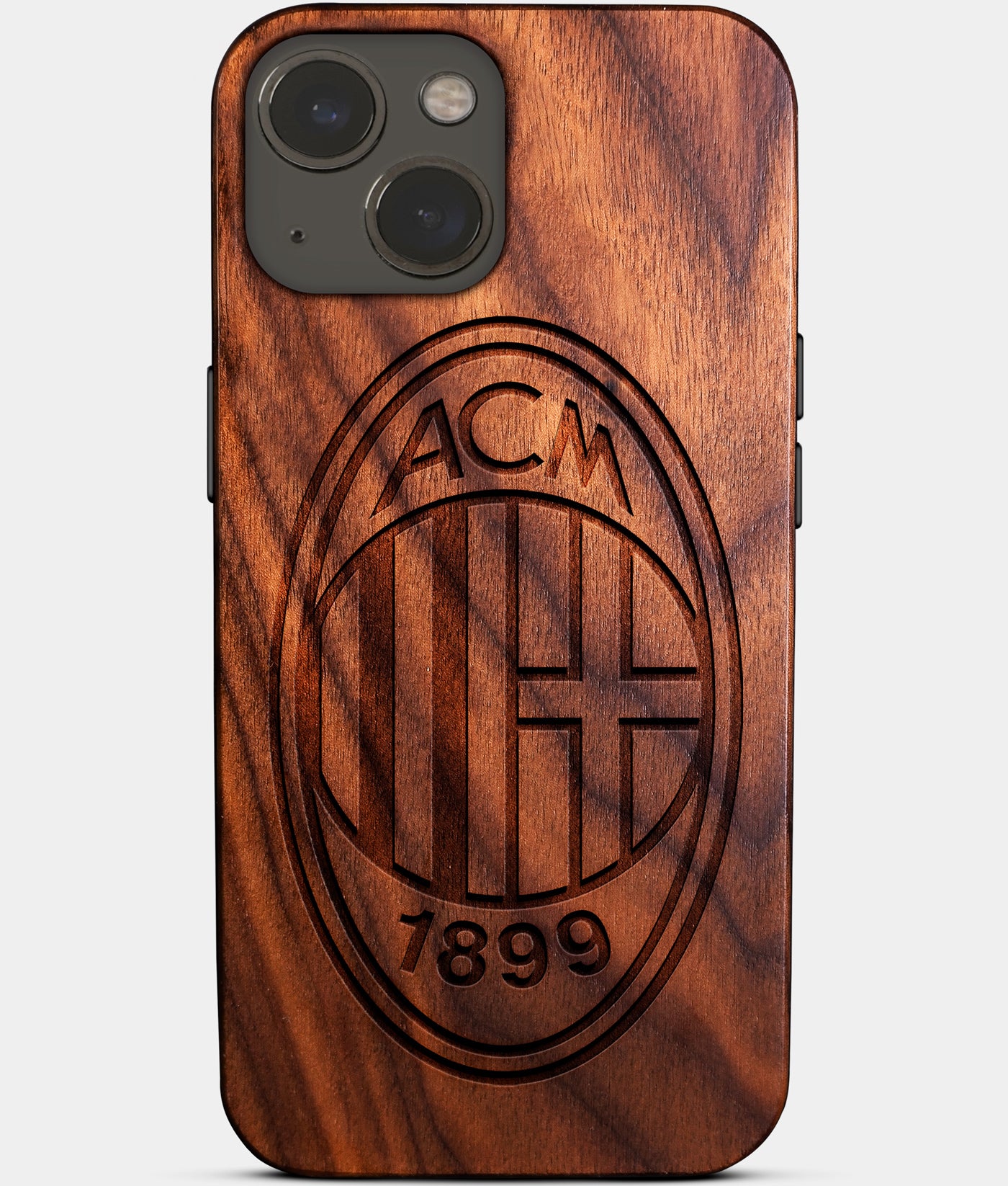 Eco-friendly AC Milan iPhone 14 Plus Case - Carved Wood Custom AC Milan Gift For Him - Monogrammed Personalized iPhone 14 Plus Cover By Engraved In Nature
