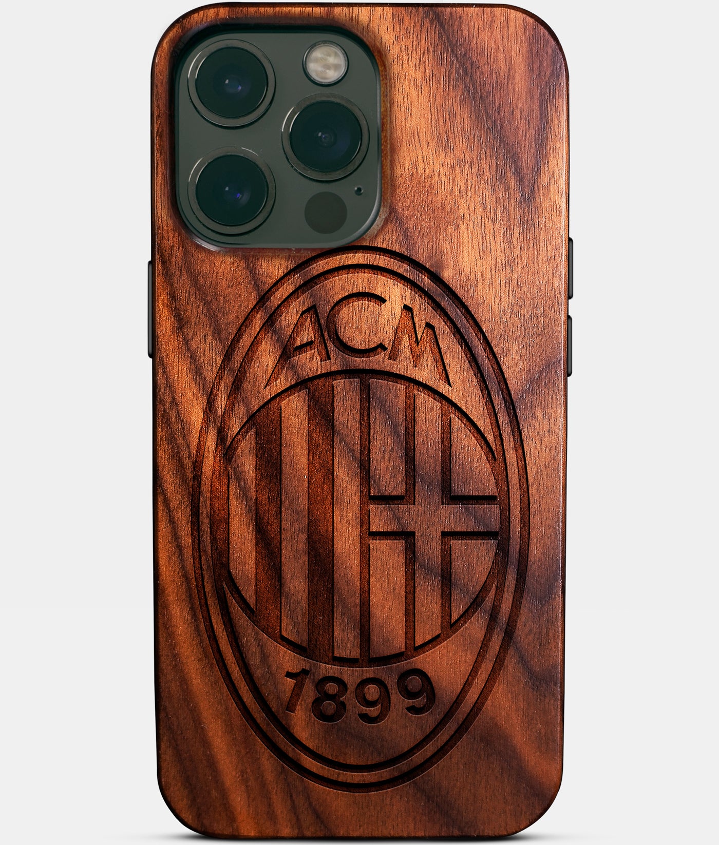 Eco-friendly AC Milan iPhone 14 Pro Max Case - Carved Wood Custom AC Milan Gift For Him - Monogrammed Personalized iPhone 14 Pro Max Cover By Engraved In Nature