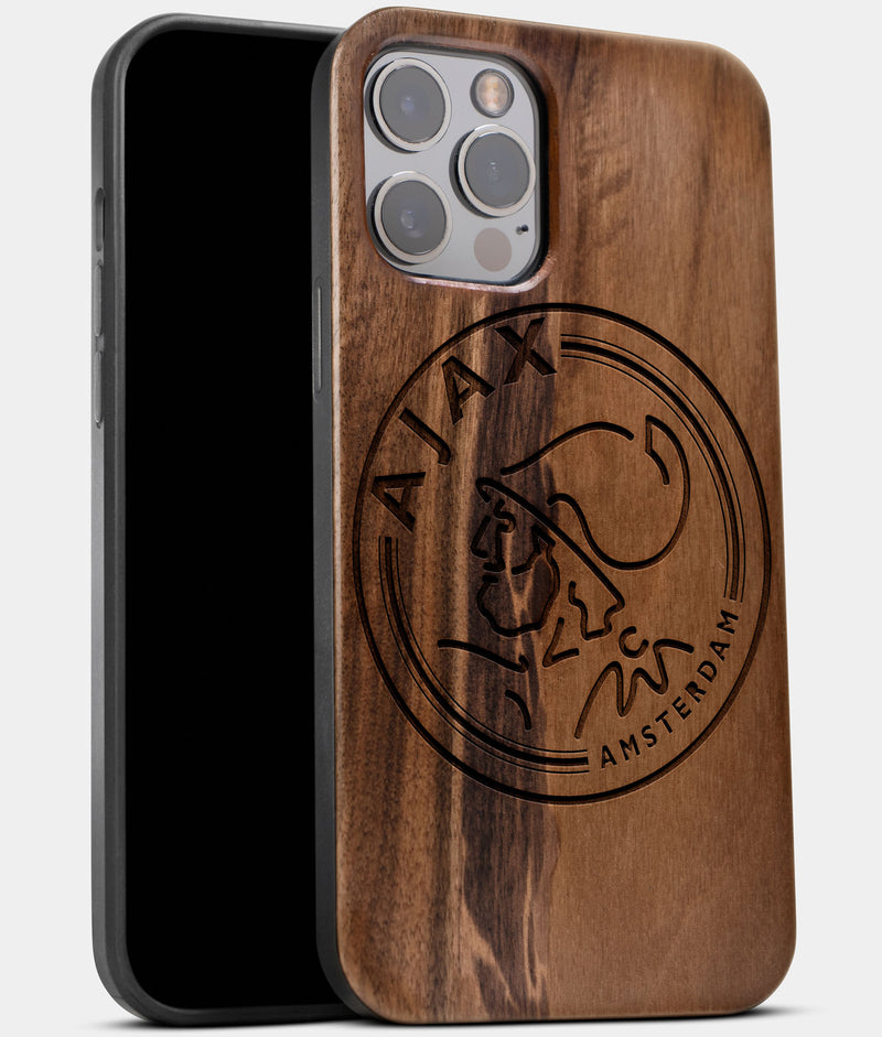 Best Wood AFC Ajax iPhone 13 Pro Case | Custom AFC Ajax Gift | Walnut Wood Cover - Engraved In Nature