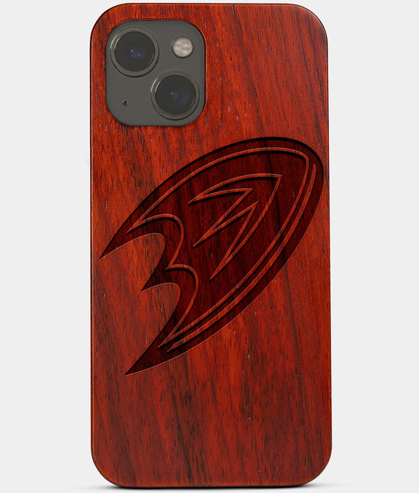 Carved Wood Anaheim Ducks iPhone 13 Case | Custom Anaheim Ducks Gift, Birthday Gift | Personalized Mahogany Wood Cover, Gifts For Him, Monogrammed Gift For Fan | by Engraved In Nature
