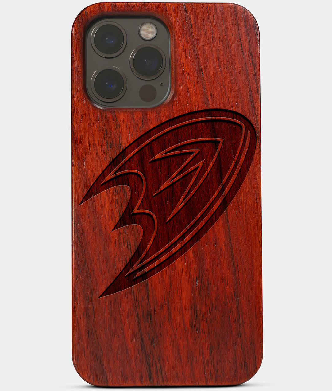 Carved Wood Anaheim Ducks iPhone 13 Pro Max Case | Custom Anaheim Ducks Gift, Birthday Gift | Personalized Mahogany Wood Cover, Gifts For Him, Monogrammed Gift For Fan | by Engraved In Nature