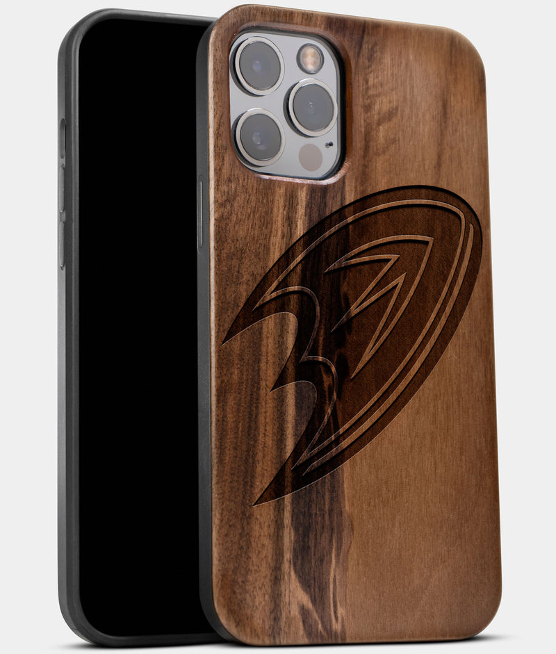 Best Wood Anaheim Ducks iPhone 13 Pro Max Case | Custom Anaheim Ducks Gift | Walnut Wood Cover - Engraved In Nature