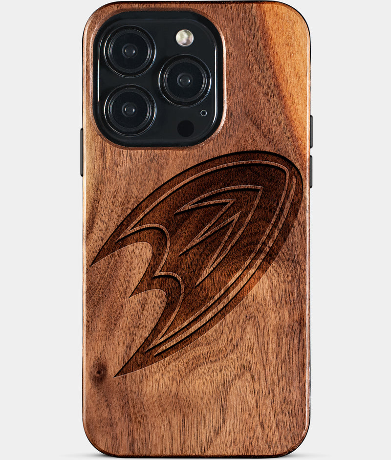 Eco-friendly Anaheim Ducks iPhone 15 Pro Case - Carved Wood Custom Anaheim Ducks Gift For Him - Monogrammed Personalized iPhone 15 Pro Cover By Engraved In Nature