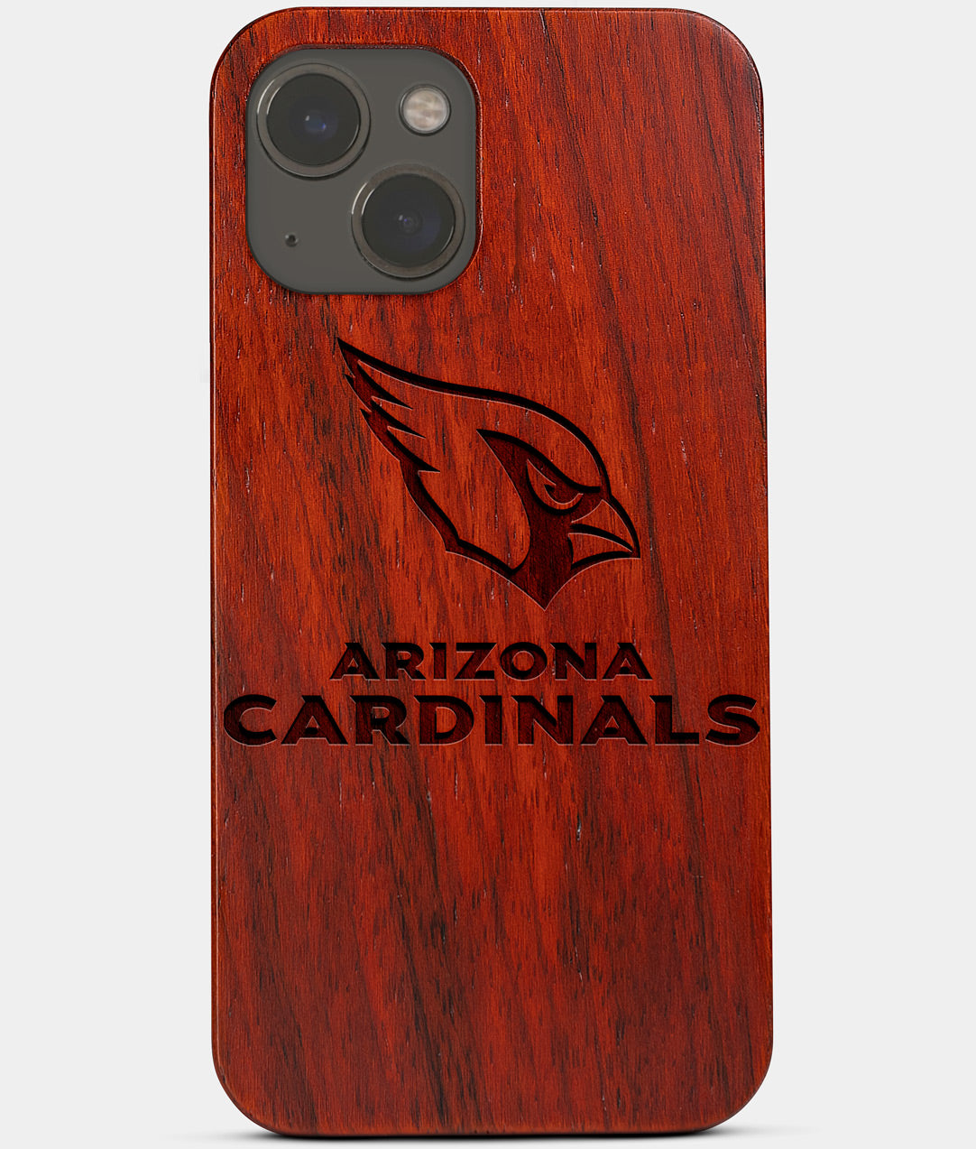 Carved Wood Arizona Cardinals iPhone 13 Mini Case | Custom Arizona Cardinals Gift, Birthday Gift | Personalized Mahogany Wood Cover, Gifts For Him, Monogrammed Gift For Fan | by Engraved In Nature