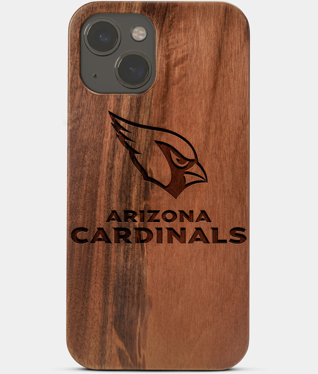 Carved Wood Arizona Cardinals iPhone 13 Mini Case | Custom Arizona Cardinals Gift, Birthday Gift | Personalized Mahogany Wood Cover, Gifts For Him, Monogrammed Gift For Fan | by Engraved In Nature