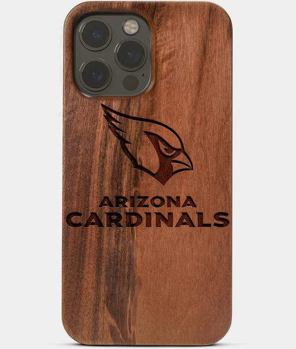 Carved Wood Arizona Cardinals iPhone 13 Pro Case | Custom Arizona Cardinals Gift, Birthday Gift | Personalized Mahogany Wood Cover, Gifts For Him, Monogrammed Gift For Fan | by Engraved In Nature