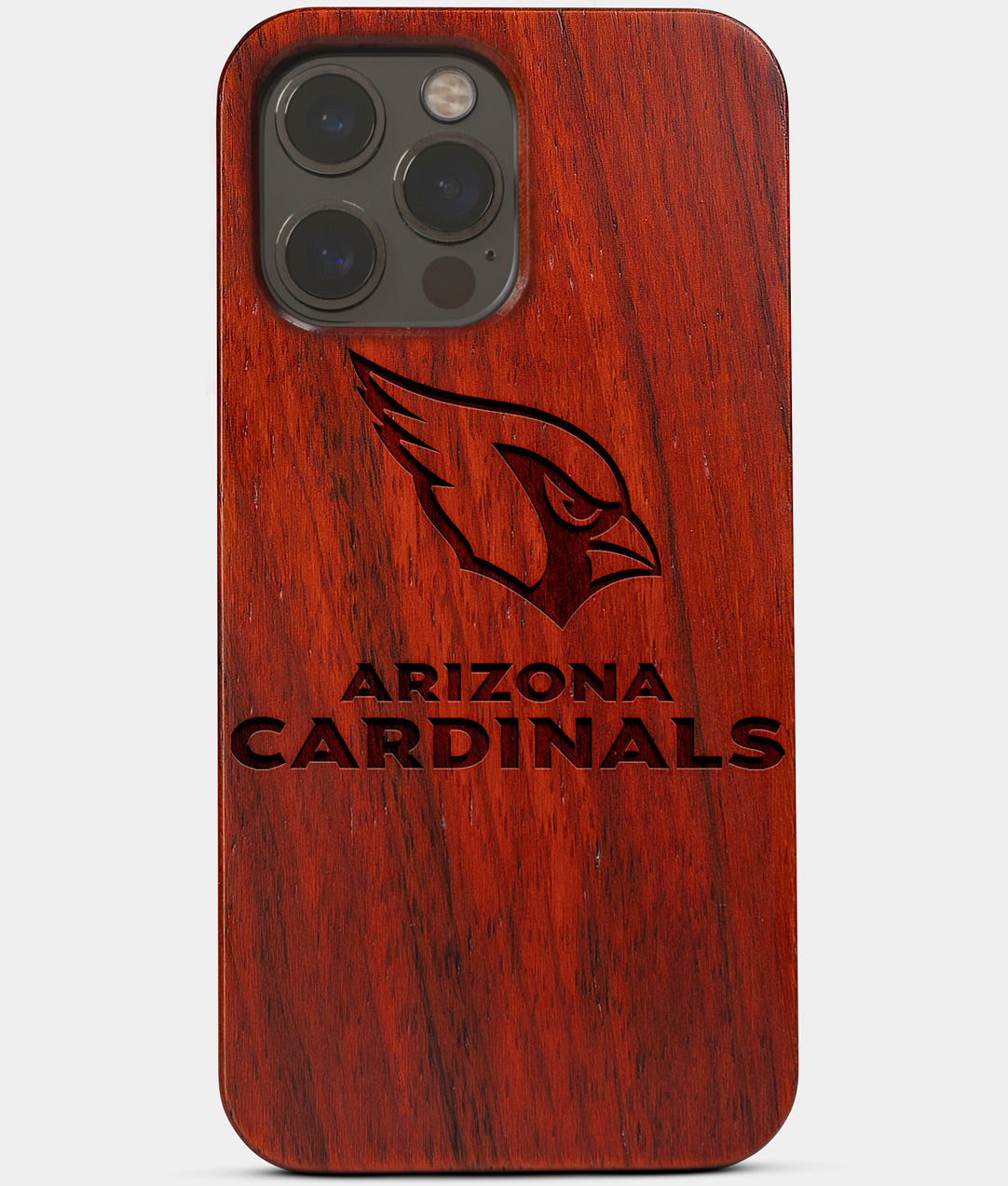 Carved Wood Arizona Cardinals iPhone 13 Pro Max Case | Custom Arizona Cardinals Gift, Birthday Gift | Personalized Mahogany Wood Cover, Gifts For Him, Monogrammed Gift For Fan | by Engraved In Nature