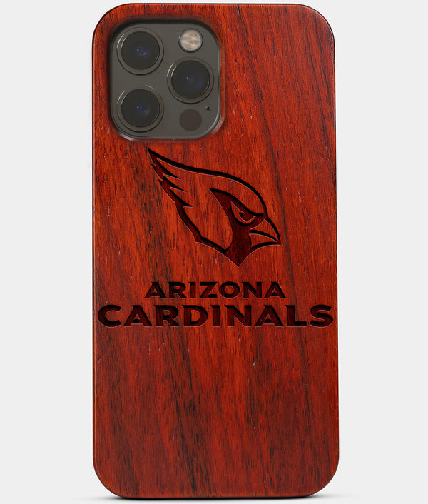 Carved Wood Arizona Cardinals iPhone 13 Pro Max Case | Custom Arizona Cardinals Gift, Birthday Gift | Personalized Mahogany Wood Cover, Gifts For Him, Monogrammed Gift For Fan | by Engraved In Nature