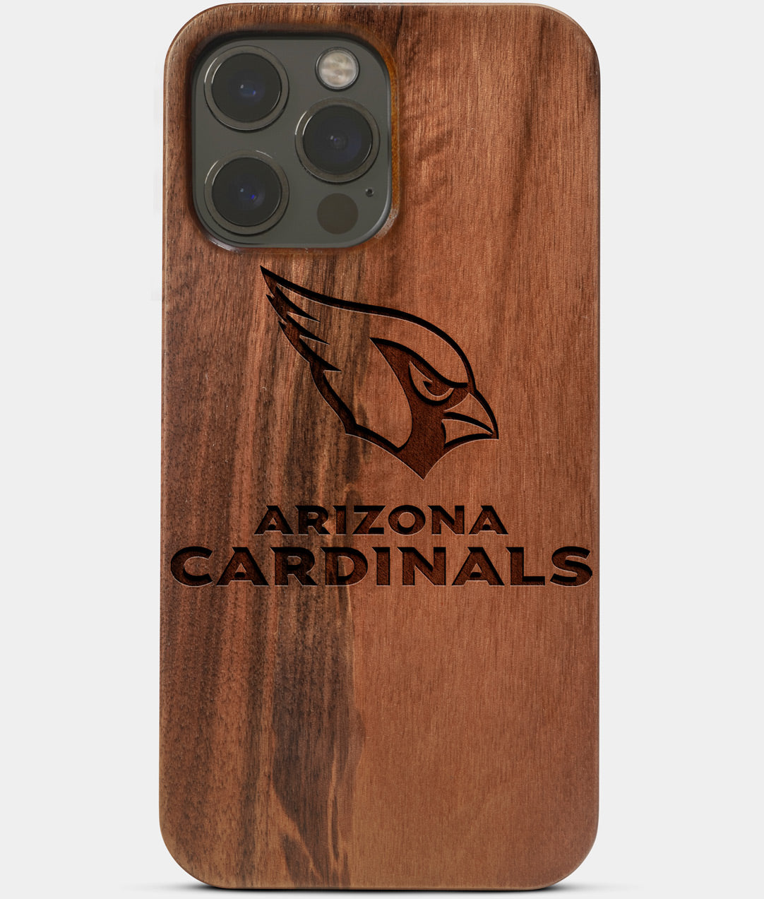 Carved Wood Arizona Cardinals iPhone 13 Pro Max Case | Custom Arizona Cardinals Gift, Birthday Gift | Personalized Mahogany Wood Cover, Gifts For Him, Monogrammed Gift For Fan | by Engraved In Nature