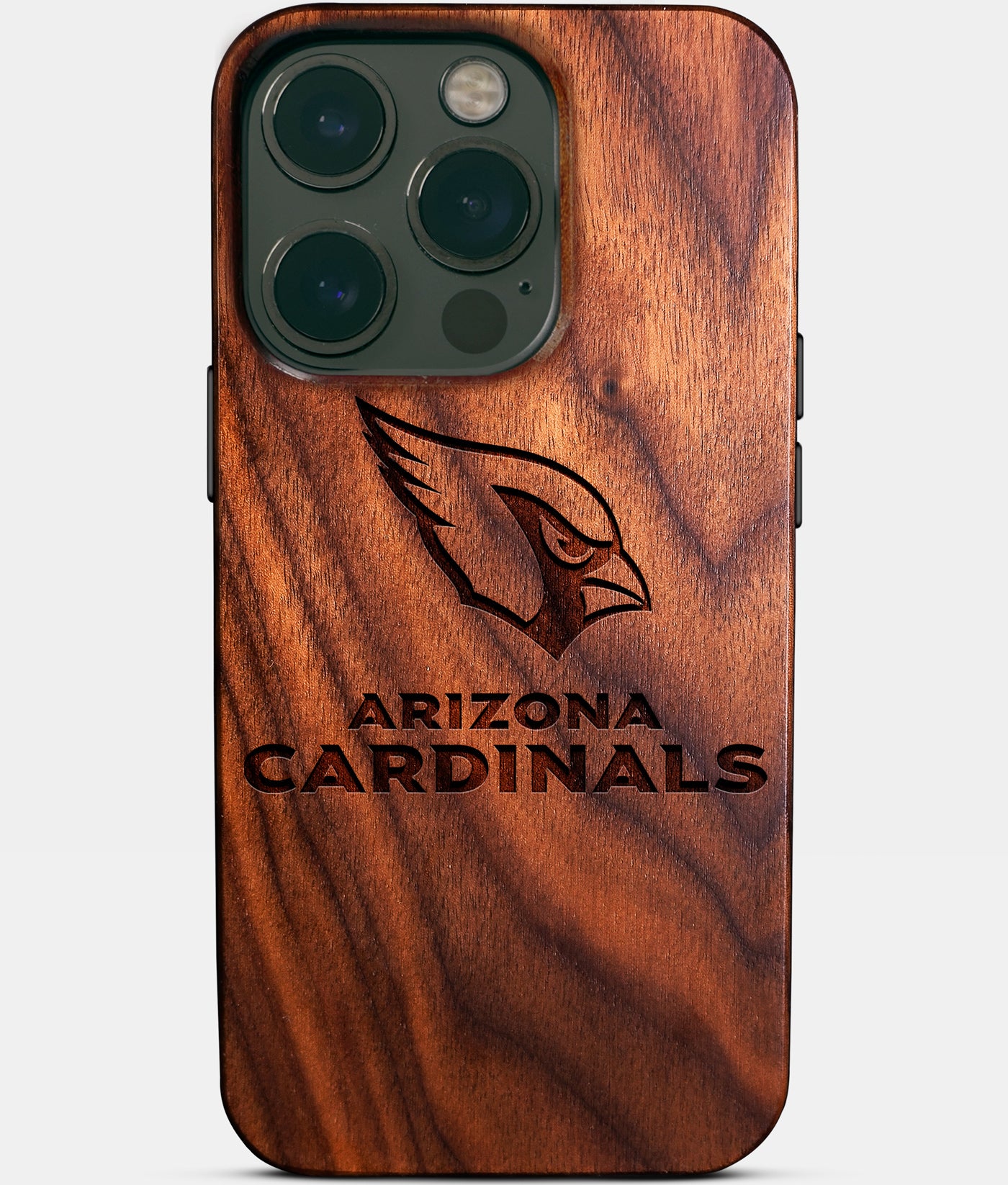 Eco-friendly Arizona Cardinals iPhone 14 Pro Case - Carved Wood Custom Arizona Cardinals Gift For Him - Monogrammed Personalized iPhone 14 Pro Cover By Engraved In Nature