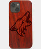 Carved Wood Arizona Coyotes iPhone 13 Mini Case | Custom Arizona Coyotes Gift, Birthday Gift | Personalized Mahogany Wood Cover, Gifts For Him, Monogrammed Gift For Fan | by Engraved In Nature