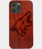 Carved Wood Arizona Coyotes iPhone 13 Pro Max Case | Custom Arizona Coyotes Gift, Birthday Gift | Personalized Mahogany Wood Cover, Gifts For Him, Monogrammed Gift For Fan | by Engraved In Nature